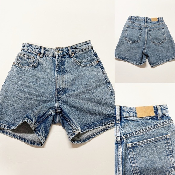 Zara Womens Medium Wash High Rise Classic Blue Denim Longer Length Jorts Size 4 - Picture 1 of 7